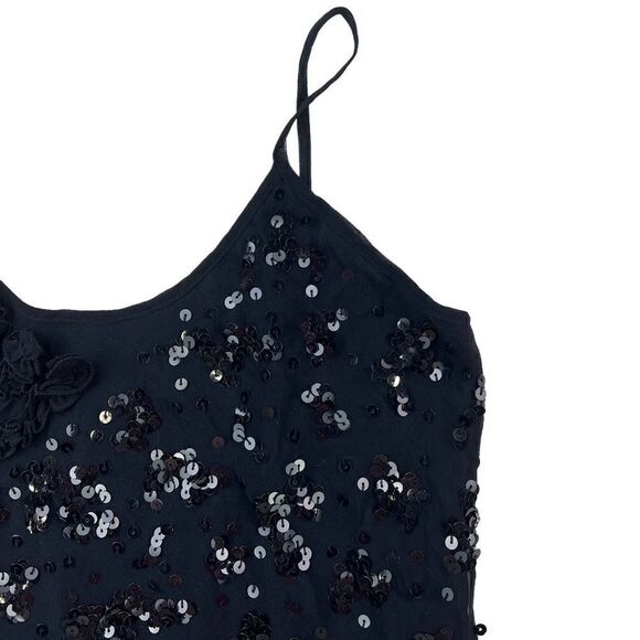 Pre-Loved PARAH Women Black Strappy Sequin Sleeveless Silk Tank Top US S - Picture 7 of 13